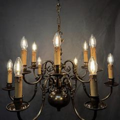 Flemish Brass Two Tier Twelve Branch Chandelier
