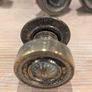 Four Antique brass Sheraton-style brass knobs with backplate for Period furniture. Image 2