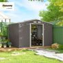 9 x 6FT Outdoor Garden Roofed Metal Storage Shed Tool Box with Foundation Ventilation & Doors Light, Grey Image 9