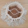 Small  cream macrame clip on lamp shade with fringed bottom edge Image 4