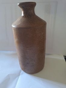 Antique stoneware ink bottle with salt glaze finish and pouring spout