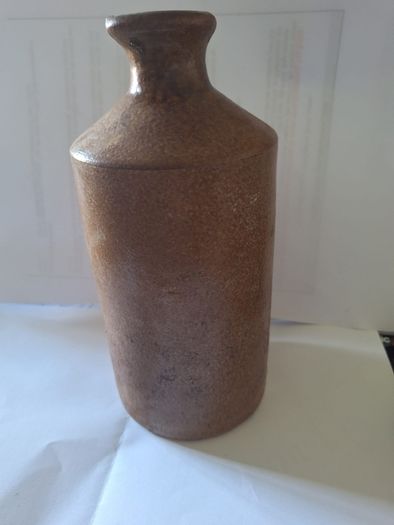 Antique stoneware ink bottle with salt glaze finish and pouring spout