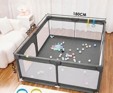 COMOMY Extra Large Baby Playpen (200 x 180 cm) - Grey with Travel Bag