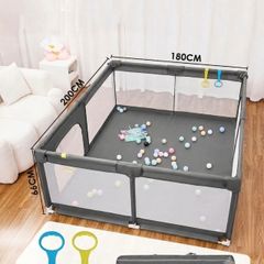 COMOMY Extra Large Baby Playpen (200 x 180 cm) - Grey with Travel Bag