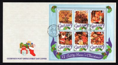 1997 Guernsey Christmas: Teddy Bears Miniature Sheet Commemorative Stamps Official First Day Cover (FDC)