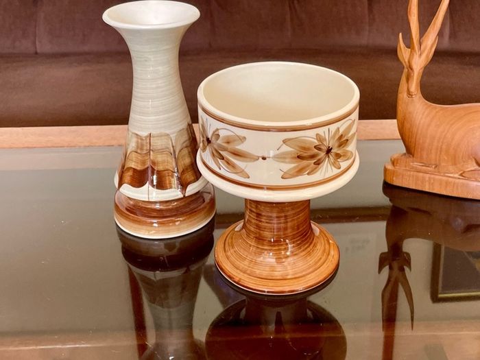 Vintage Set Jersey Pottery Planter Vase and Posy Vase Hand Painted 1970s
