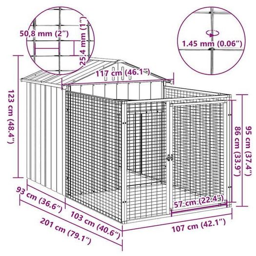 Dog House with Run Anthracite Galvanised Steel
