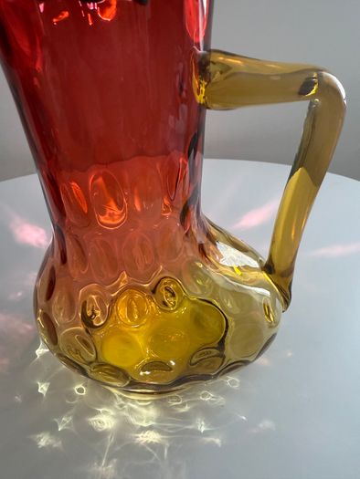 Victorian Amberina Art Glass Pitcher Jug.  Hand Blown c.1885 to 1900