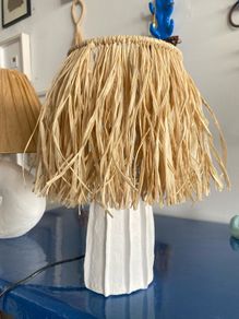 Hand upcycled table lamp / plaster & raffia