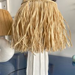 Hand upcycled table lamp / plaster & raffia