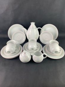 Mid Century candy striped tea set