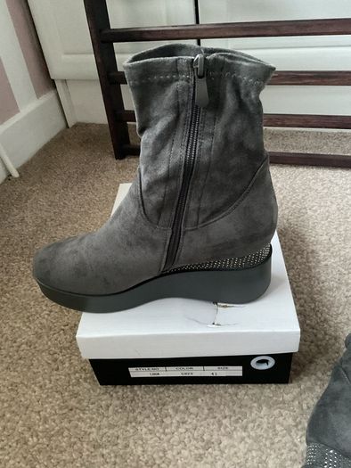 boots grey suede effect wedge sock boots size 41