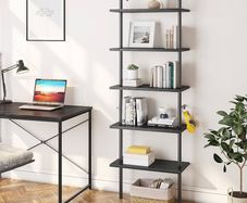NEW SALE | Ladder Shelf 5-Tier Bookcase Rack 180CM Storage Unit with Metal Frame Floating Wall Shelf for Living Room
