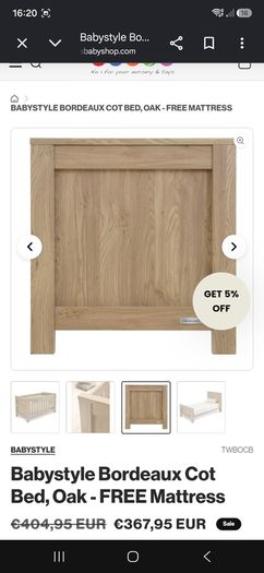 Babystyle Bordeaux Cot Bed, Oak