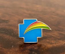 Vintage Blue Cross Rainbow Enamel Lapel Pin