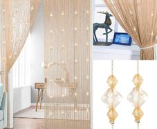 Dew Drop Silver Grey String Curtain Panel - 90 x 200 cm - Waterfall Effect - Glitter Thread Partition Divider - Home Decor Accessory - Perfect as a Fly Screen for Doors Doorways and Windows
