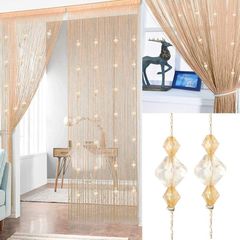 Dew Drop Silver Grey String Curtain Panel - 90 x 200 cm - Waterfall Effect - Glitter Thread Partition Divider - Home Decor Accessory - Perfect as a Fly Screen for Doors Doorways and Windows