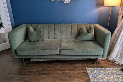 Green velvet couch