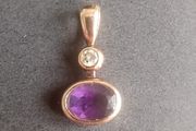 9ct rose gold amethyst &amp; moissanite drop pendant