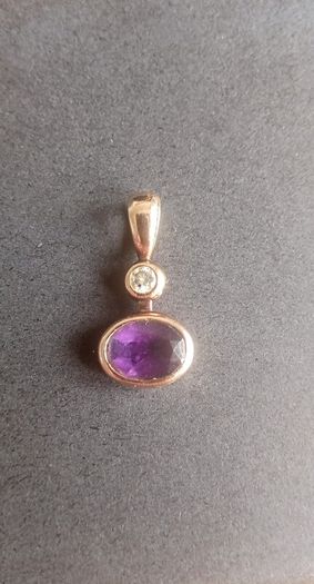 9ct rose gold amethyst & moissanite drop pendant