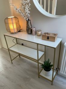 Console Table White Glass/ Gold