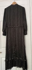 Other Stories Black & Gold Polka Dot Ruffle Midi Dress - EU 38