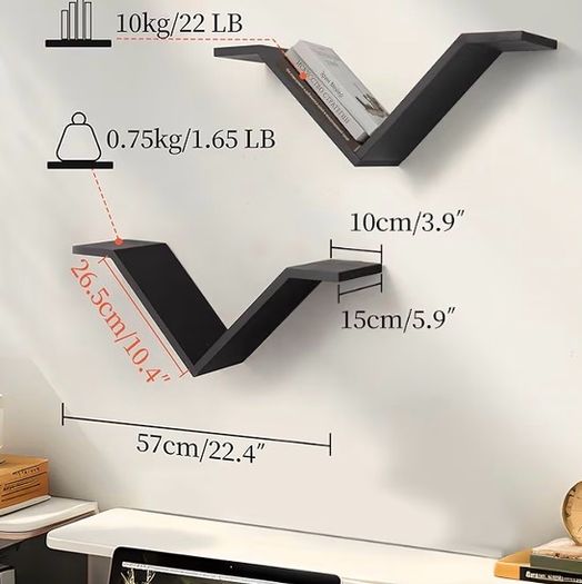 Floating Shelves for Wall with Solid Paulownia Wood, Set of 2, Wooden Wall Shelves, Wall Mounted Shelf, Display and Storage Book Shelves for Office, Bedroom, Living Room Decor, Black