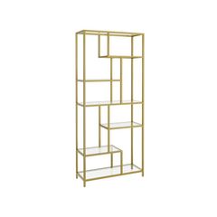 Bookcase with 6 shelves gold-transparent glass