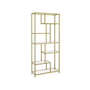 Bookcase with 6 shelves gold-transparent glass