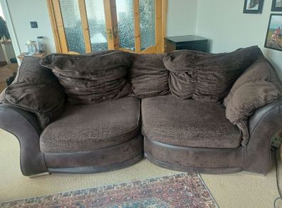 Chocolate 3 Seater Couch - Brown Leather Suede fabric Brown Sofa