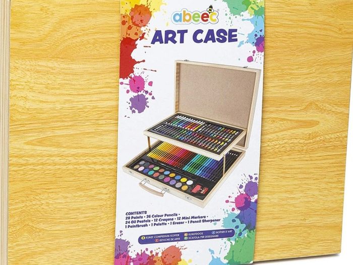 Wooden Art Case Art Supplies  Kids Art Set  Gifts For Kids  Contains Colouring Pencils, Felt Tips, Oil Pastels For Kids, Kids Painting Set, Crayons And More (FREE POSTAGE)