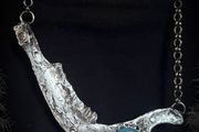 Silver Soldered Baby Deer Jaw and Apatite Viking Amulet Talisman Necklace Wasteland Bone Wearable Art