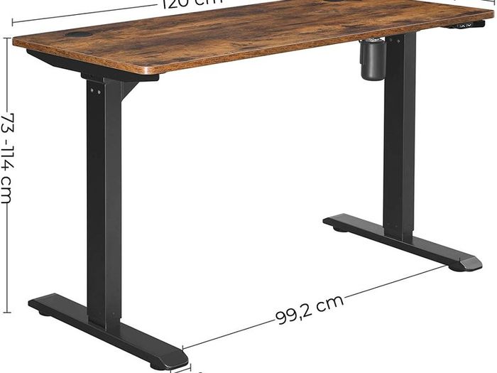 _Electric Desk, Height-Adjustable, Desk Stand, Table Frame with Motor, 120 x 60 x (73-114) cm, Steel, Vintage Brown/Black