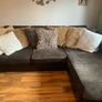 brown leather L-sofa and single armchair Image 7
