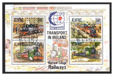 1995 Ireland Singapore '95 Stamp Exhibition on Railways (MS15) Commemorative Stamps Miniature Sheet Fine Used with Singapore Cancel