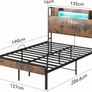 4ft6 Double Bed Frame with Storage Wooden Headboard, LED Light & Charging Station, Platform Metal Bed Frame Double with Underbed Storage, Strong Metal Slat Support Image 2