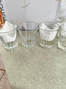Multi-Purpose Crystal Beverage Tumbler Drinking Glass Set of 4 each 2 matching not stamped..