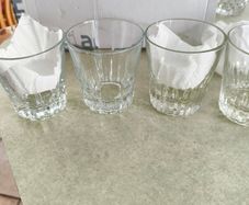 Multi-Purpose Crystal Beverage Tumbler Drinking Glass Set of 4 each 2 matching not stamped..