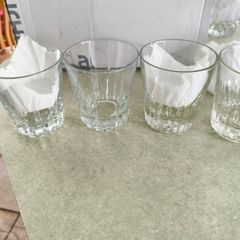 Multi-Purpose Crystal Beverage Tumbler Drinking Glass Set of 4 each 2 matching not stamped..
