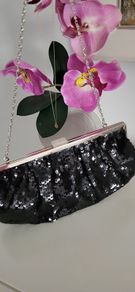 Black bling clutch bag with chain strap