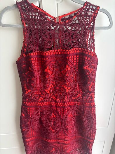 River Island New Burgundy Lace Midi Bodycon Dress