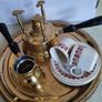 Turkish / Greek / Arabic Coffee set. Coffee Pot Brass for 2 set on brass Tray with 2 Cups and saucers and brass Seprteaia. Image 2