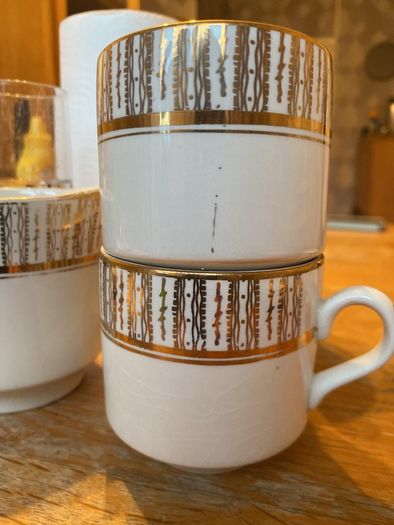 Arklow Pottery cups and saucers. Kingsway pattern.