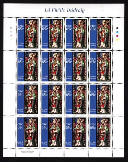 2005 Ireland St Patrick's Day Commemorative Stamp Sheetlet Plate 1A1A1A1A Mint Never Hinged (MNH)