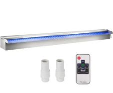 Swimming Pool Waterfall Spillway 151x11.5x8 cm Stainless Steel Swimming Pool Waterfall Fountain with Colorful LED Strip, Hose Connector, Remote