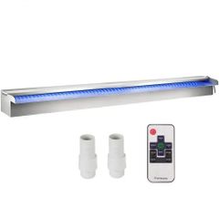 Swimming Pool Waterfall Spillway 151x11.5x8 cm Stainless Steel Swimming Pool Waterfall Fountain with Colorful LED Strip, Hose Connector, Remote