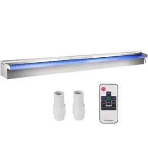 Swimming Pool Waterfall Spillway 151x11.5x8 cm Stainless Steel Swimming Pool Waterfall Fountain with Colorful LED Strip, Hose Connector, Remote