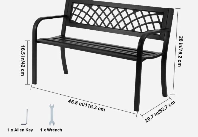 Outdoor Bench, 46 inches Metal Garden Bench for Outdoors, 480 lbs Load Capacity Bench