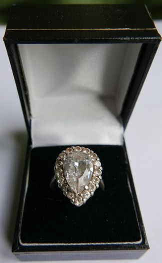 Vintage Sterling Silver 925 Big Stone Ring Women Champagne Crystal Cubic Zirconia 10g size Q1/2