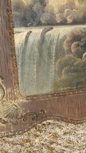 Antique framed signed quaint waterfall scene, D18